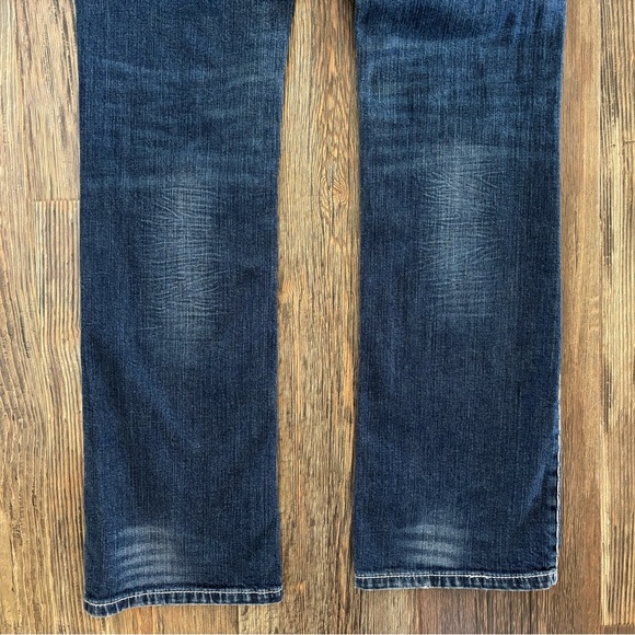 Wrangler Rock 47 Ultra Low Rise Jeans 7x36 Western Biker Thick Stitch Whiskering - Picture 9 of 14